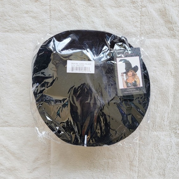 Leg Avenue Black Velvet Ruched Witch Hat - Picture 2 of 3